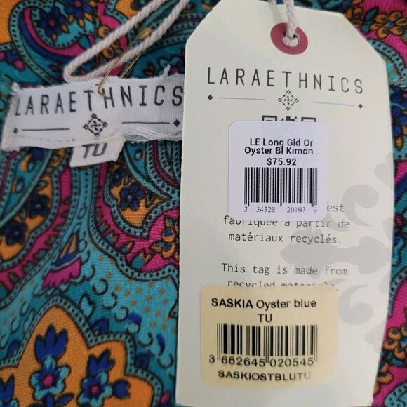 NWT LARA Ethnics Multicolor Floral Saska Oyster Blue Long Kimono Robe Size TU - Picture 3 of 14